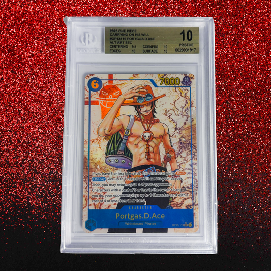 Portgas D. Ace #119 BGS 10 Pristine - 2025 One Piece OP13-Carrying on His Will Alternate Art Secret Rare